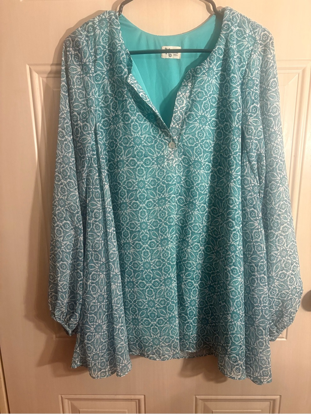 Show Me Your MuMu Teal & White Patterned Tunic Mini Dress Party Flowy